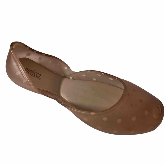 Melissa Jelly Flat Ballet Round Peep toe Pink Polka Dot PVC Slip On 7 38 - Picture 1 of 6